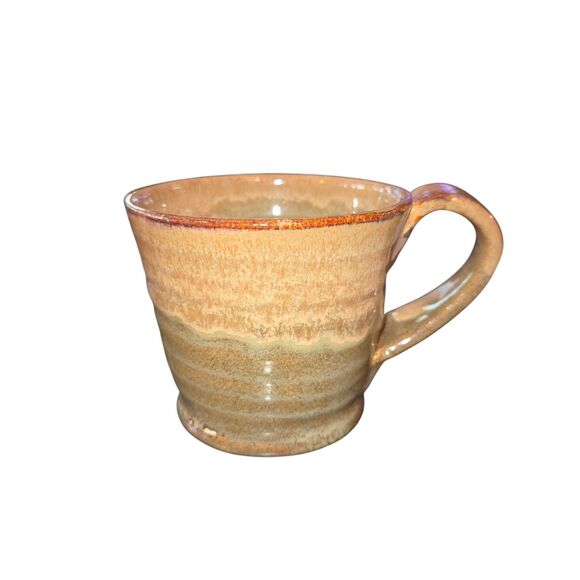 Fingerprint Pottery Pontotoc, MS Tan & Green Drip Glazed Art Pottery Coffee Mug - Picture 3 of 7